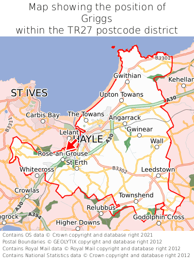 Map showing location of Griggs within TR27