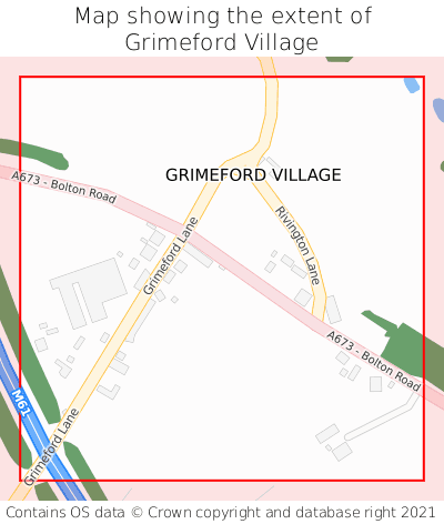 Map showing extent of Grimeford Village as bounding box