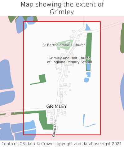 Map showing extent of Grimley as bounding box