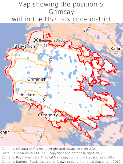 Map showing location of Grimsay within HS7