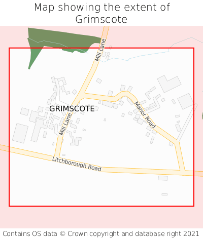 Map showing extent of Grimscote as bounding box