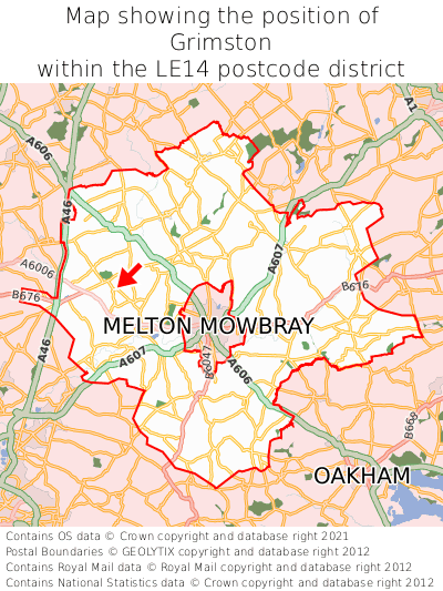 Map showing location of Grimston within LE14