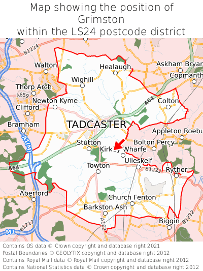 Map showing location of Grimston within LS24