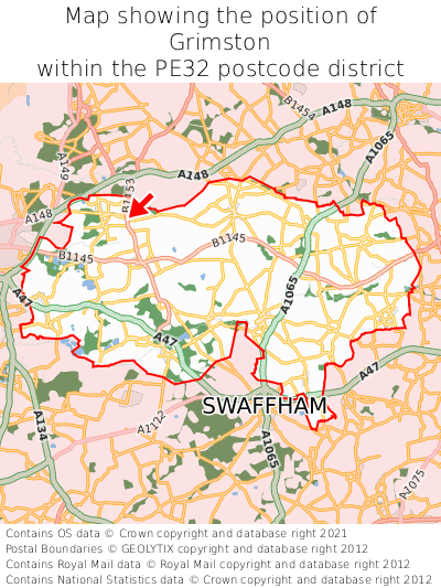 Map showing location of Grimston within PE32