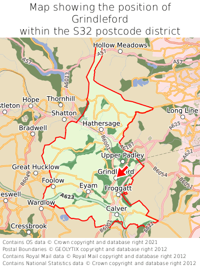 Map showing location of Grindleford within S32
