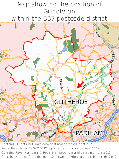 Map showing location of Grindleton within BB7