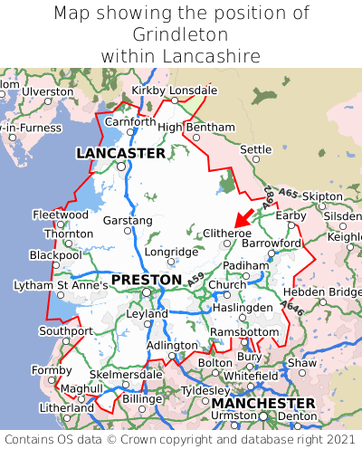 Map showing location of Grindleton within Lancashire