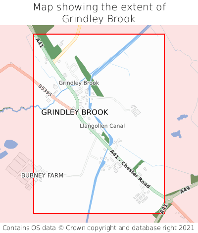 Map showing extent of Grindley Brook as bounding box