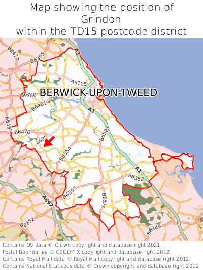 Map showing location of Grindon within TD15