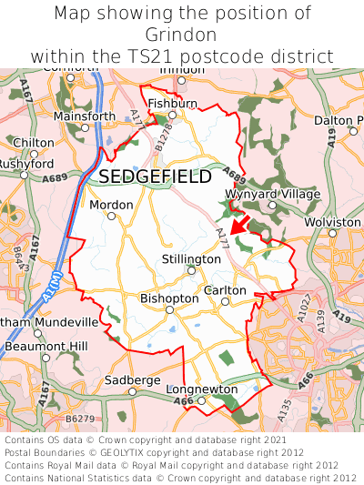 Map showing location of Grindon within TS21