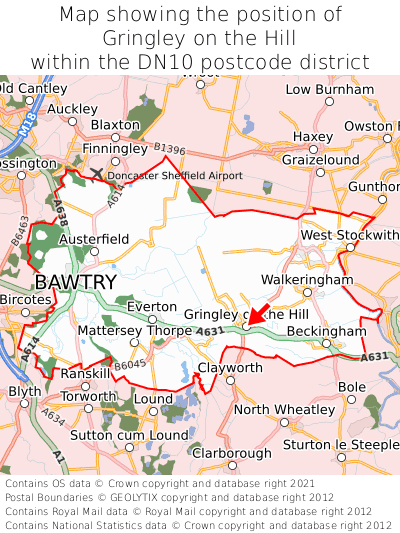 Map showing location of Gringley on the Hill within DN10