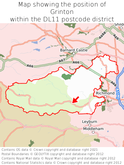 Map showing location of Grinton within DL11