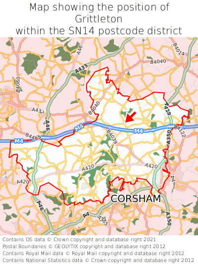 Map showing location of Grittleton within SN14