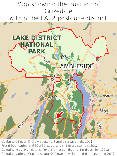 Map showing location of Grizedale within LA22