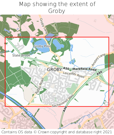 Map showing extent of Groby as bounding box