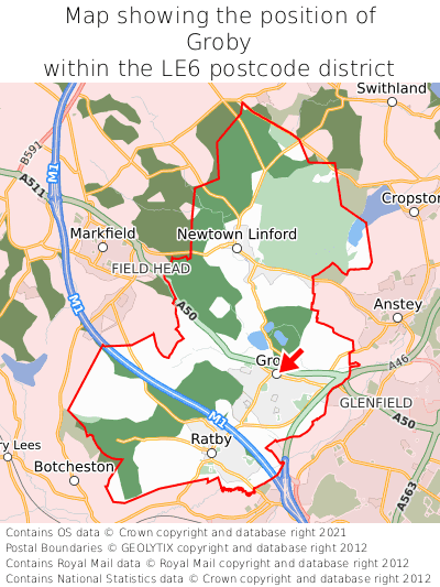 Map showing location of Groby within LE6