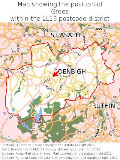 Map showing location of Groes within LL16