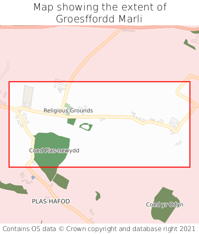 Map showing extent of Groesffordd Marli as bounding box