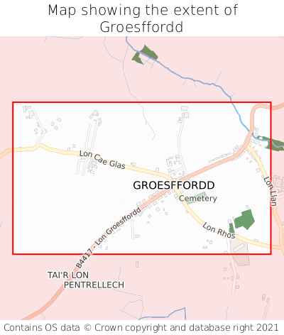 Map showing extent of Groesffordd as bounding box