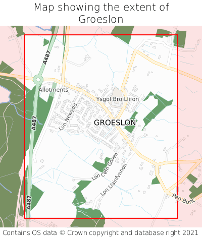 Map showing extent of Groeslon as bounding box