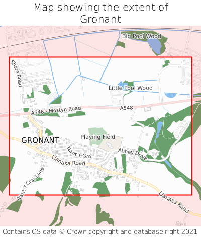 Map showing extent of Gronant as bounding box