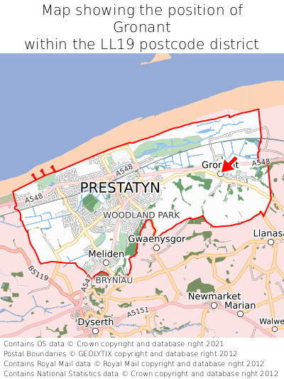 Map showing location of Gronant within LL19