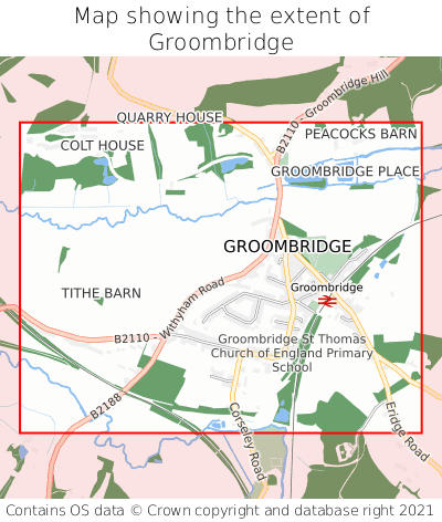 Map showing extent of Groombridge as bounding box