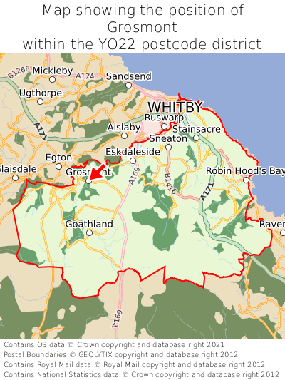 Map showing location of Grosmont within YO22