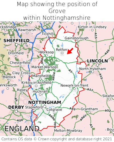 Map showing location of Grove within Nottinghamshire
