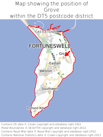 Map showing location of Grove within DT5