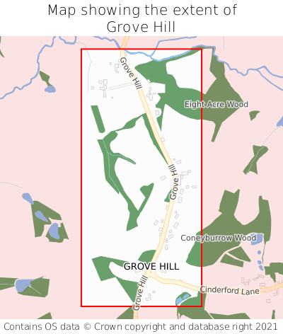 Map showing extent of Grove Hill as bounding box