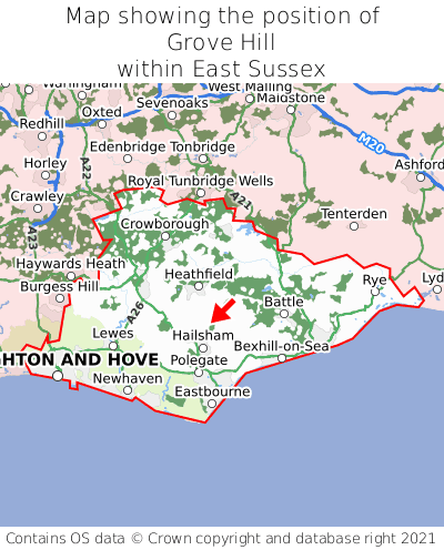 Map showing location of Grove Hill within East Sussex