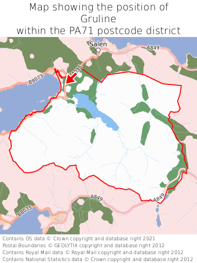 Map showing location of Gruline within PA71