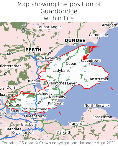 Map showing location of Guardbridge within Fife