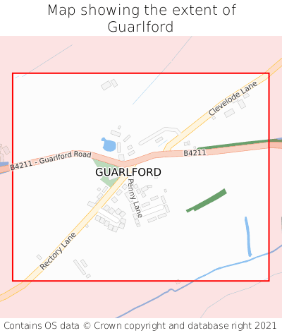 Map showing extent of Guarlford as bounding box