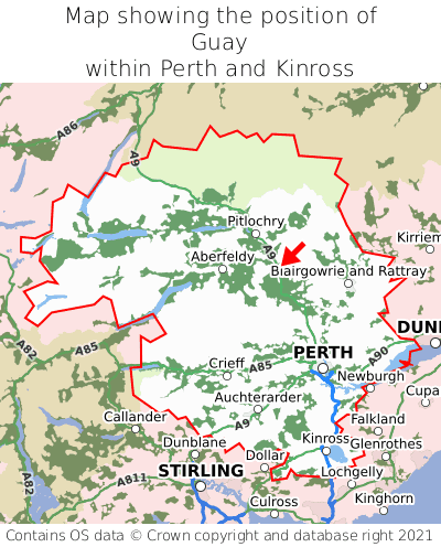 Map showing location of Guay within Perth and Kinross