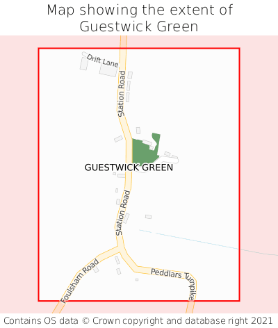 Map showing extent of Guestwick Green as bounding box