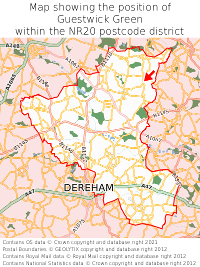 Map showing location of Guestwick Green within NR20