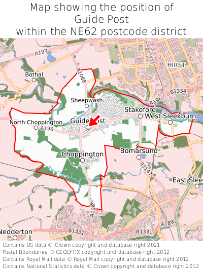 Map showing location of Guide Post within NE62