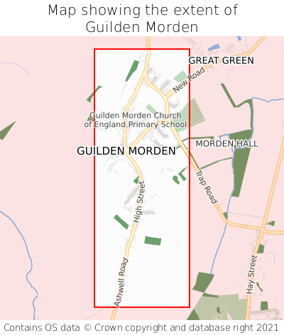 Map showing extent of Guilden Morden as bounding box