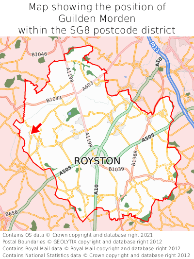 Map showing location of Guilden Morden within SG8