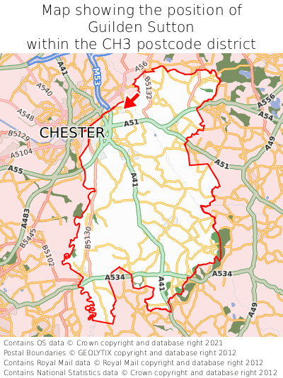 Map showing location of Guilden Sutton within CH3