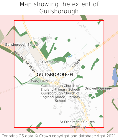 Map showing extent of Guilsborough as bounding box