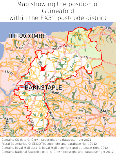 Map showing location of Guineaford within EX31