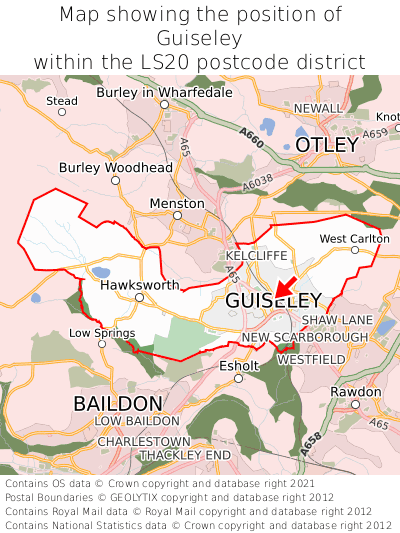 Map showing location of Guiseley within LS20