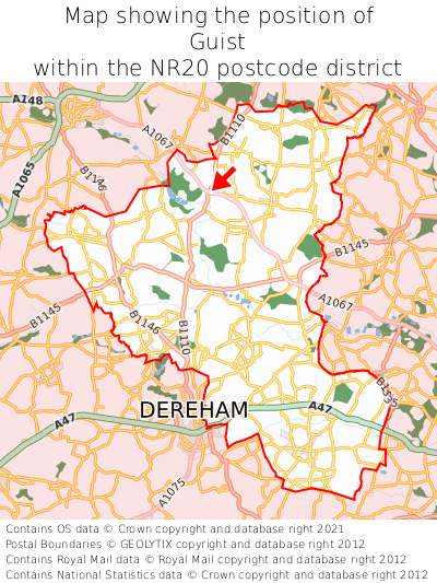 Map showing location of Guist within NR20