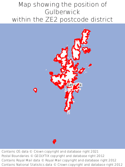Map showing location of Gulberwick within ZE2