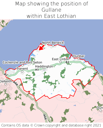 Map showing location of Gullane within East Lothian