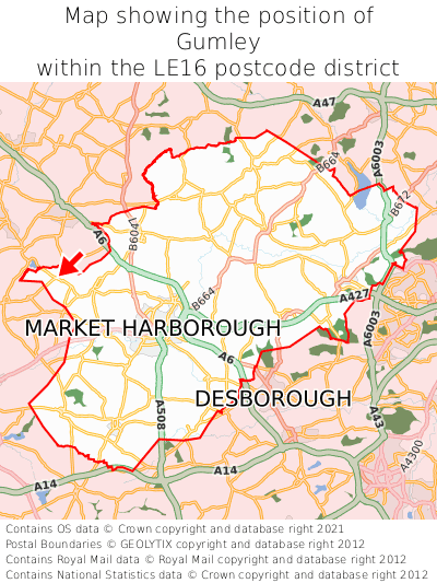 Map showing location of Gumley within LE16