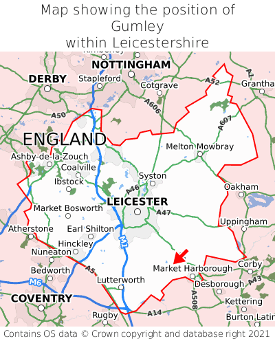 Map showing location of Gumley within Leicestershire